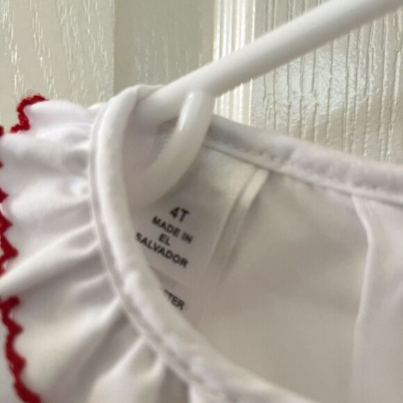 Lulu Bebe White and Red Natalie Embroidered Dress Side Bows Girls Size 4T - Picture 8 of 11